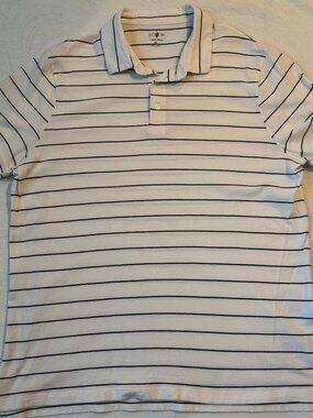 J. Crew Sueded Cotton Polo Shirt -  Ivory Blue Thread Stripe - Size XL